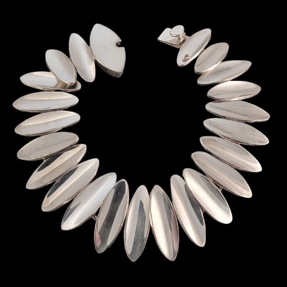 Vintage Taxco Sterling Ellipses Heavy Link Bracelet - Picture 1 of 10
